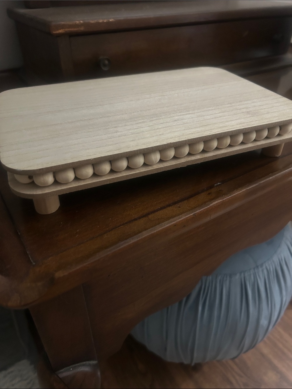 Cream Wood Beaded Vanity Display Stand